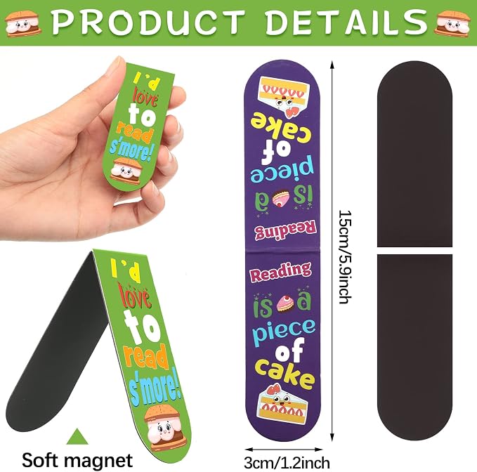 48 Pack Scented Bookmarks Magnetic Scratch and Sniff Fruit Food Bookmarks for Kids Cute Page Markers with Sayings for Kids Students Teens Teachers (Food Flavor)