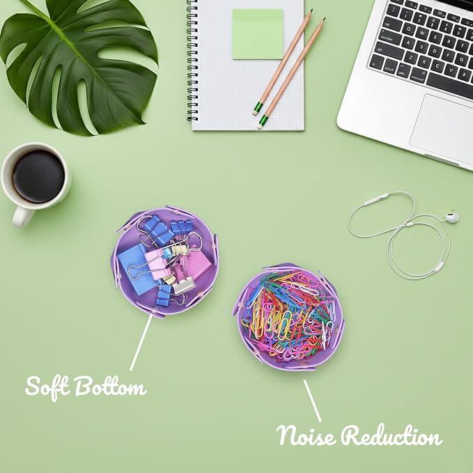 URSUN 3 Pack Cute PU Leather Paper Clip Holder for Desk, Aesthetic Valet Tray for Binder Clips, Hair Accessories, Decorative Small Desk Organizer for Home Office School (Purple)