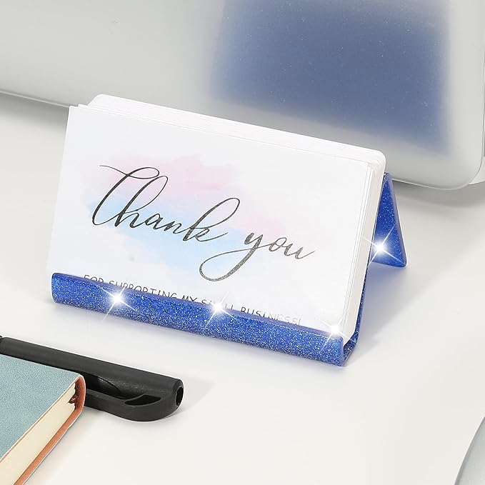 PATIKIL Business Card Holder for Desk, 2Pcs Acrylic Business Card Holders Shine Card Stand Organizer Cards Display for Office Exhibition, Blue