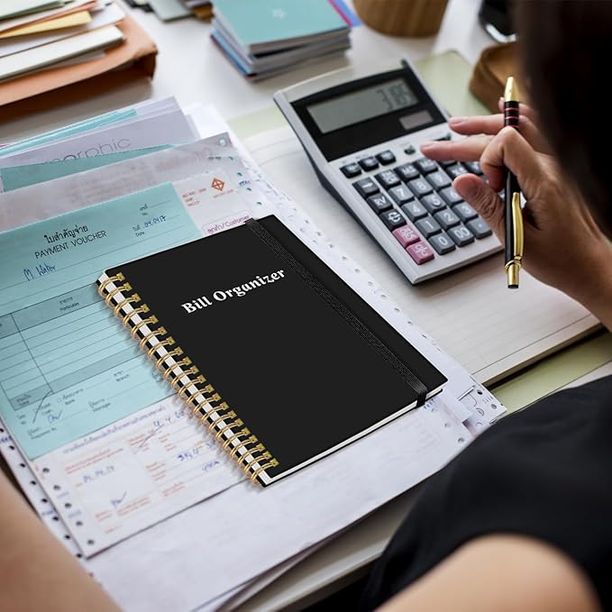 Bill Organizer - Monthly Bill Payment for Personal Budgeting Financial, Payments Checklist Organizer, 5.8" x 8.5", Black