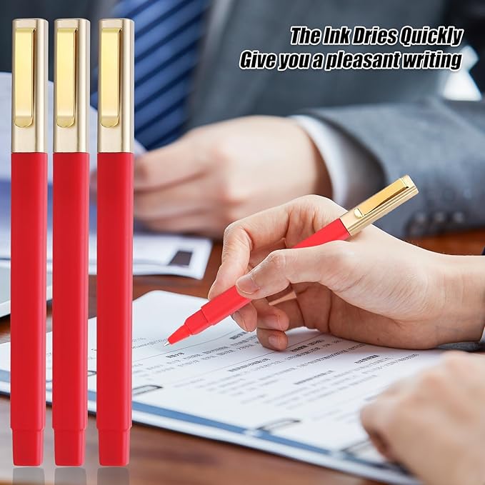 12 Pack Gel Pens Red 0.5mm Medium Point Red Gel Ink Pens with Cap Quick Drying Ballpoint Pen Smooth Writing Fine Point Pen for Journaling School Office Supplies