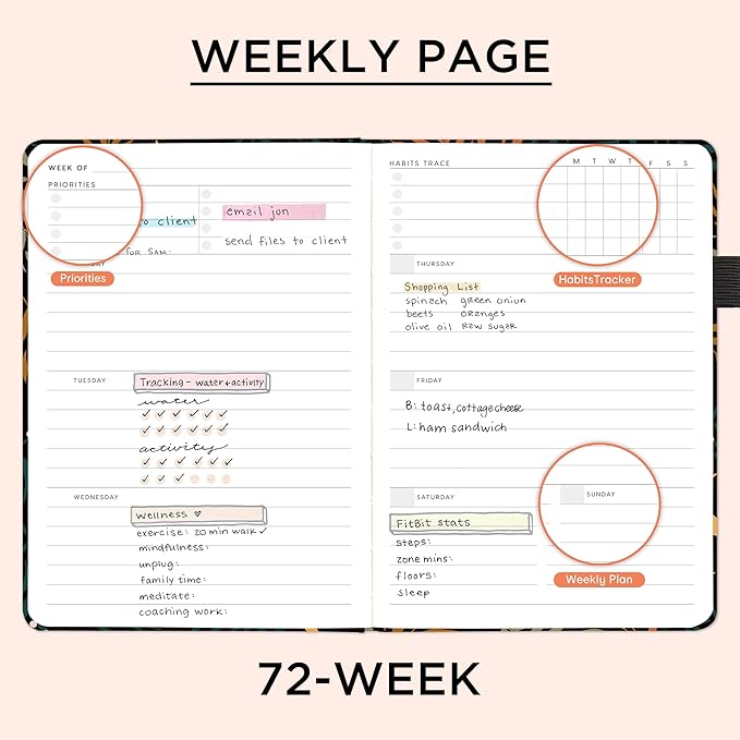 And Per Se Undated Weekly Planner 2026, A5 size Leather Hardcover Planner with Goals & Habit Tracker – ADHD Planner & Productivity Journal (Lunar Leaf)