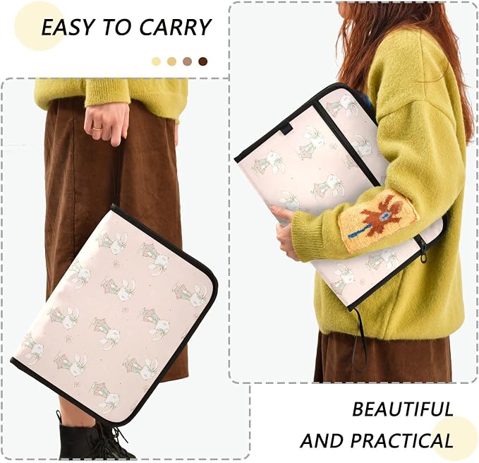 Cute Bunny Butterflies File Folders,Plastic Folders with 13 Pockets,Expandable File Folder for Documents School Students Office,Aesthetic Folder with Labels A4 Letter Size