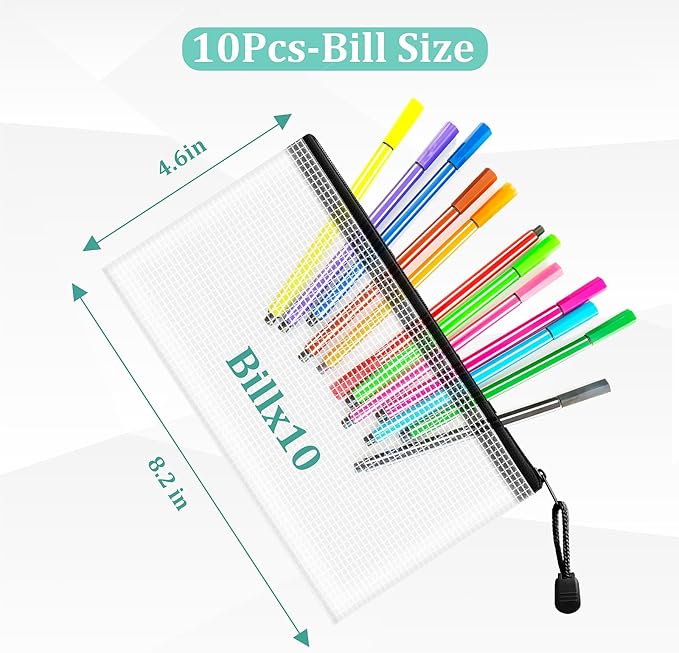 10pcs Mesh Zipper Pouch Bags Small, 8.1x4.8 Inches Zipper Pencil Bags, Black Pencil Pouch Bulk, Reusable Pencil Bags for Office Supplies and Travel Storage