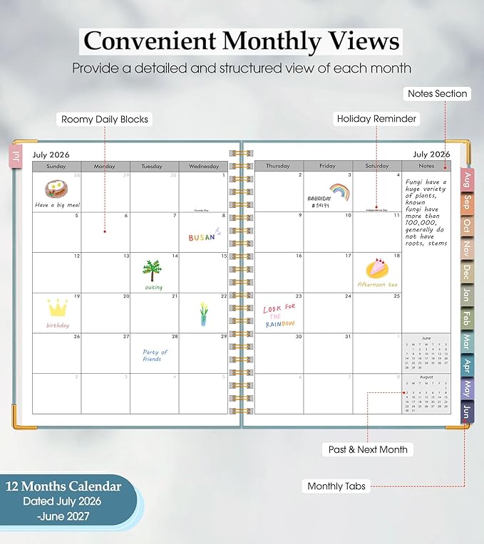 Academic Planner 2026-2027, Hardcover Leather Weekly and Monthly Calendar Planner from July 2026 - June 2027, A4 8.5" x 11" Daily Agenda with Tabs, College School Organizer for Student Teacher, Dusty Blue