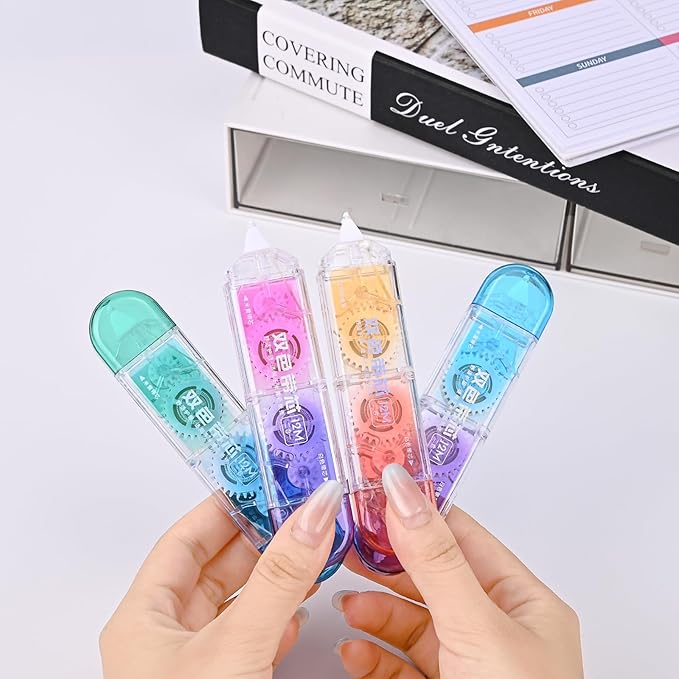 Temiary 4 Pcs 2 in 1 White & Beige Correction Tapes Pens, Quick Dry White Smooth Pull Out Pen for Writing, Cute Tapes Easy to Use for Classroom Office Back to School Supplies (Gradient)