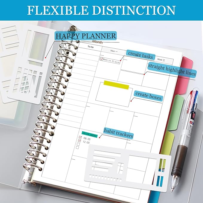 Handmade Flexible Record Template,3 Pack Planner Stencil Set for Dot Grid,Drawing,Checklists,Boxes,Lines&Daily Planning,Reusable Templates Kit for Journaling,Calendar,Scrapbooking&DIY Crafts Supplies