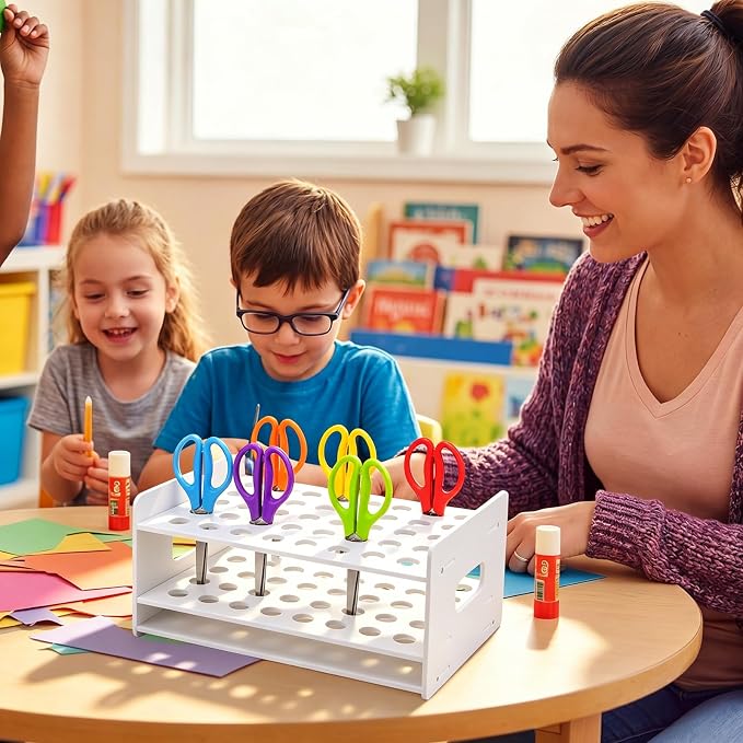 Unittype 40 Holes Scissor Holder White Plastic Scissor Storage Stand Rack Organizer 14 x 10 x 6 Inches Desktop Tool Stand for Classroom Pens Makeup Brushes Barbershop Home Office Craft Supplies
