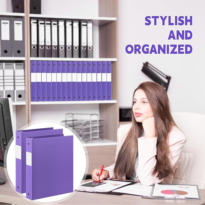 Henoyso 24 Pcs Purple 1.5" 3 Ring Plastic Binder Bulk, 1 1/2 Inch Soft Flexible Binders Round Rings, Fits Letter Size 8.5'' x 11'' Paper, Holds 350 Sheets, for School Office