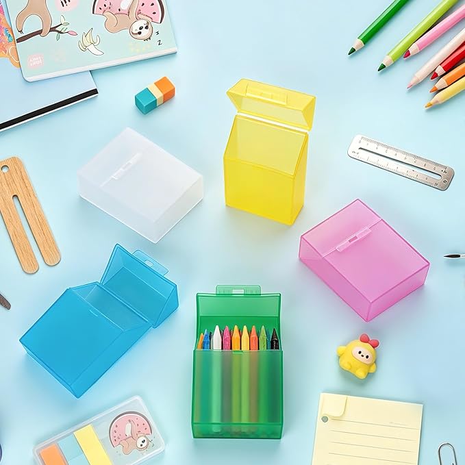 20 Pieces Plastic Crayon Box Clear Crayon Holder Case 24 Crayons with Hinged Lid and Snap Closure for School Classroom Office Art Craft Supply (20 PCS, Multicolored)