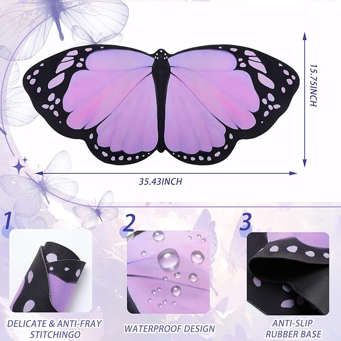 Tellegloww Large Purple Butterfly Gaming Mouse Pad Desk Mat Decorative Butterfly Keyboard Desk Mat with Non-Slip Base Purple Table Accessories for Office Home Study 35.43 x 15.75 Inches