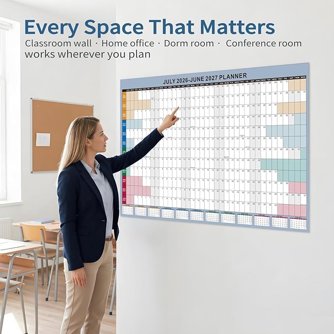 24x36 Inch Academic Wall Calendar 2026-2027 - Folded Large Yearly Wall Planner July-june, Boho12-Month Paper Calendar with Large Blocks for School, Office, Teachers & Home