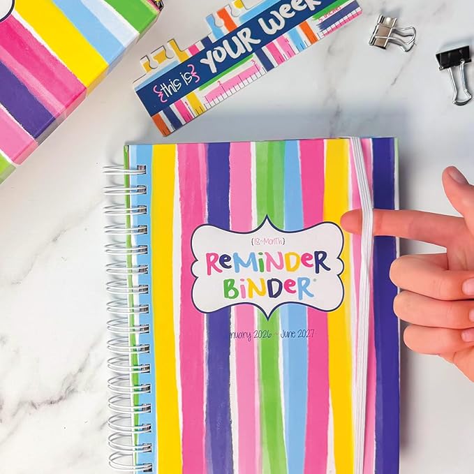 Reminder Binder 2026-2027 Planner – 18-Month Weekly & Monthly Calendar, 361 Stickers, Tabs, Hardcover, Elastic Closure, Pockets, To-Do Lists, Keepsake Gift Box