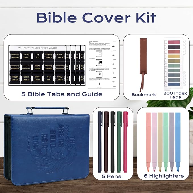 XKDOUS 20 Pcs Men's Bible Cover Kit Leather Carrying Book Cases Large Bible Bag with Handle, Study Supplies Carrier Organizer Father Day Christian Gift for Dad, Mom, Men, Women