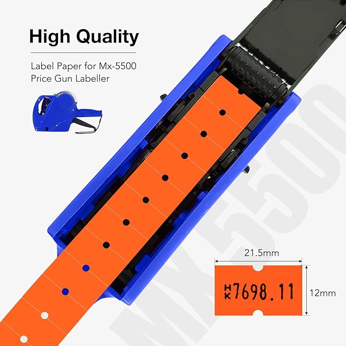 30 Rolls 15000 Price Gun Labels for Mx-5500 White Price Marker Stickers, Super Sticky Label Paper Tag Labels (Orange)