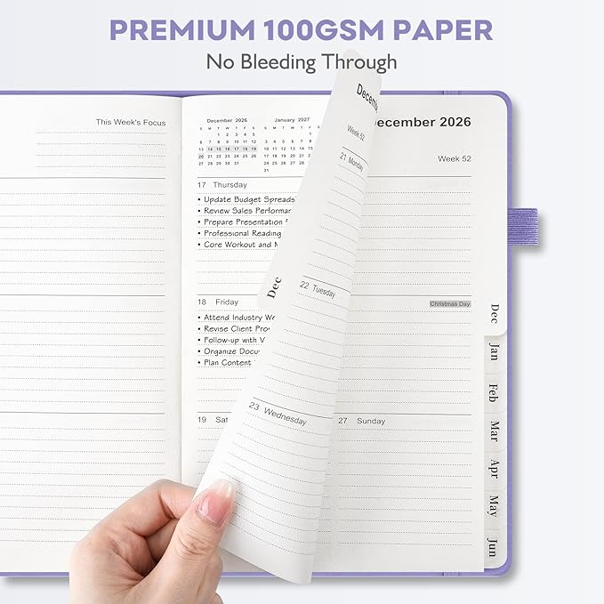 OMEYA Leather Academic Planner 2026-2027: A5 Purple Business Weekly & Monthly Planner for Work, July 2026 – June 2027, 100gsm Thick Paper, Durable Stitched Binding, Tabs, Pen Loop, Pocket