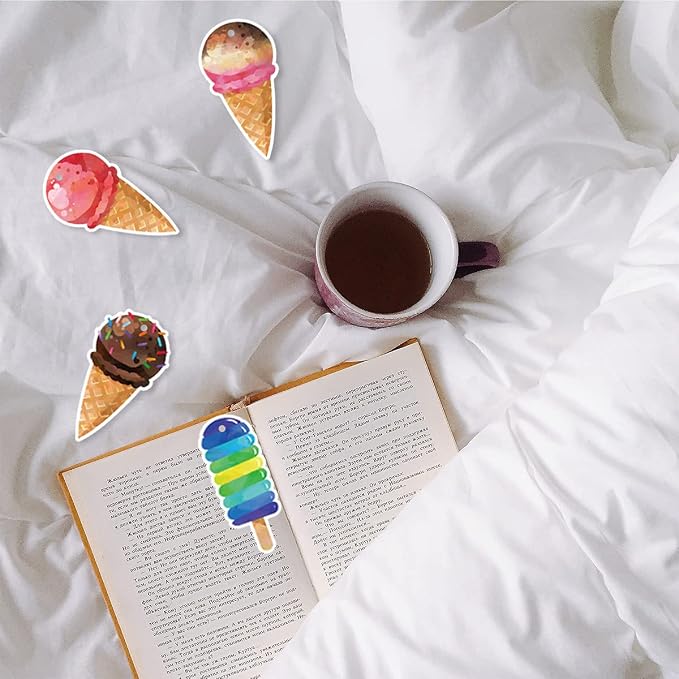 Ceiba Tree Summer Bookmarks with Ribbon Watercolor Double-Sided Ice Cream Cold Drink Theme Reading Bookmarks End of the Year Tags for Kids Students Back to School Graduation Classroom Supplies