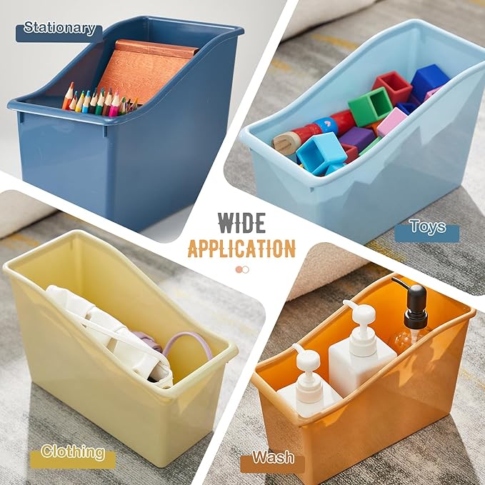 Geetery 24 Pcs Book Bin for Classroom with Labels Stackable Plastic Organizing Bins 11.5 x 5.4 x 7.5 in Book Holders Storage Bins Box Baskets for Classroom Library Home (Colorful)