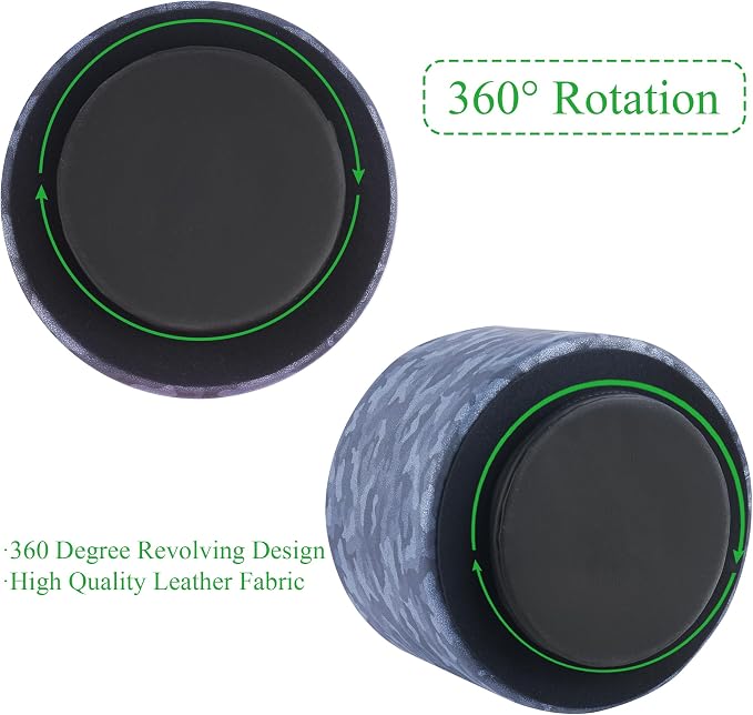 Round Leather Art Supply Organizer,Remote Control Holder,360 Degree Rotating,Multi-Functional Pencil Holder,4 Compartments Desktop Stationary Organizer(1-Camouflage Blue)