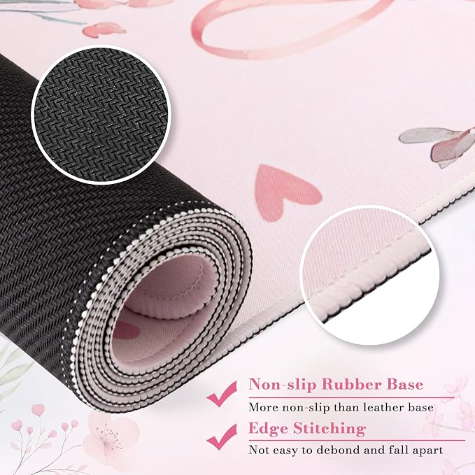 HAOCOO Pink Coquette Desk Mat, Cute Large Mouse Pad for Keyboard, Non-Slip Waterproof Desk Pad, Office Desktop Mat with Stitched Edges, Desk Decor for Women Office Aesthetics