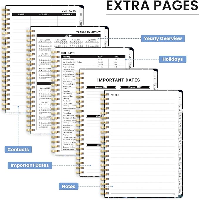 Planner 2026-2027, Monthly and Weekly Academic Planner July 2026 - June 2027, Hardcover Student Teacher Planning Agenda Calendar Book with Tabs, Perfect for Office School Supplies, A5 (6.3" x 8.5") - Celestial
