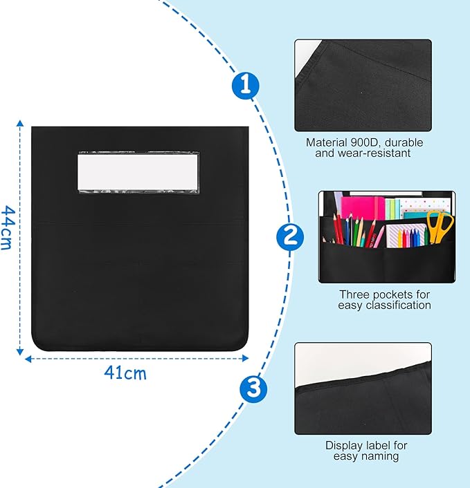 2 PCS Chair Pockets for Classrooms, Seat Pockets with Expandable Elastic Strap, Seat Sacks for Classroom Chairs with Name Tag, Back to School Supplies for Student Teacher Organizer (Black, 2 pack)