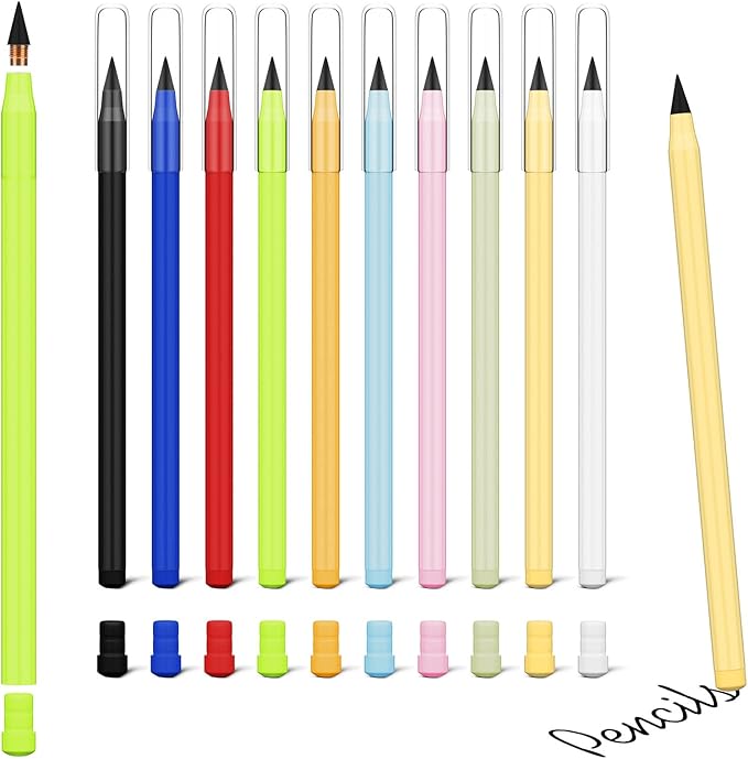 Ainiv Everlasting Pencil - 10 PCS Inkless Infinity Pencils with 20 Extra Erasers for Home Office School Writing Drawing