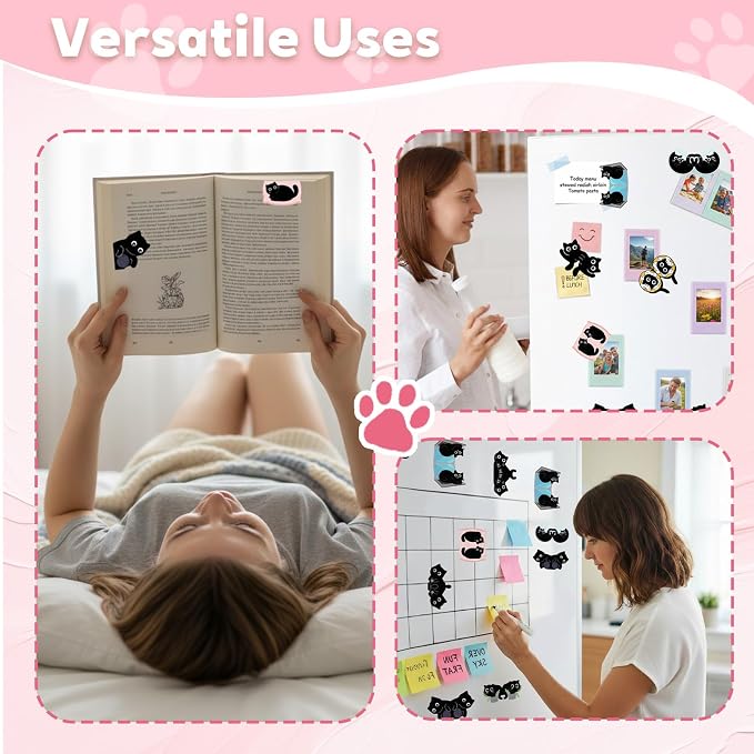 TenKa 10 Pcs Magnetic Bookmarks Cute Black Cat Bookmarks, Bookish Gifts for Book Lovers Women Readers, Kawaii Magnet Book Markers Reading Accessories Cat Themed Gifts for Teachers