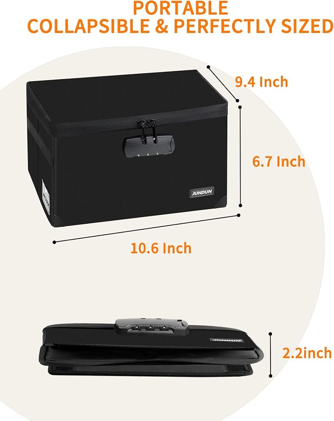 JUNDUN Index Card Holder with Lock,Collapsible Fireproof Index Card Box fits 1200 5x8-Inch Flash Cards - Business, Recipe, or Note Card Storage Boxes - Black