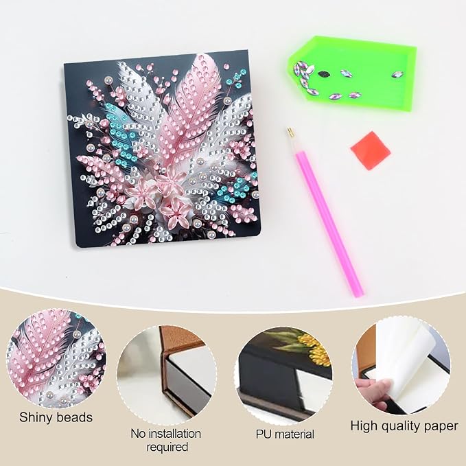 Feather Diamonds Painting Kit Note Box,Memo Paper Storage Box Diamond Art,Sticky Note Holder Diamond Art,Diamond Painting Memo Pad For Office Desk. (Feather)