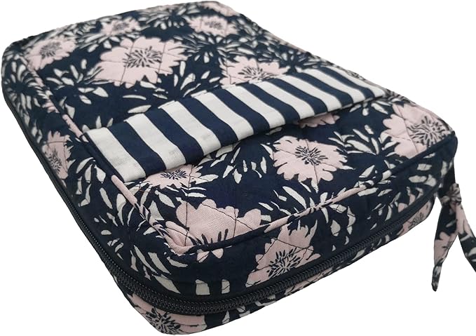 DIWI Quilted Bible Cover Extra Large Sizes 11.25 X 8.25 X 2.75 Inches Good Book Case Scripture Bag (XL, C1 Navy Pink)
