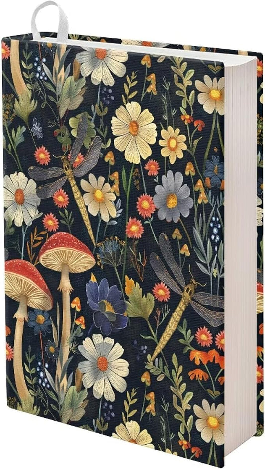 Dreaweet Mushroom Floral Book Cover Sleeve Protector for Women Girls Stretchable Floral Print Book Sleeve Protector Hardcover Book Socks Back to School Gifts Up to 9 x 11 Inch