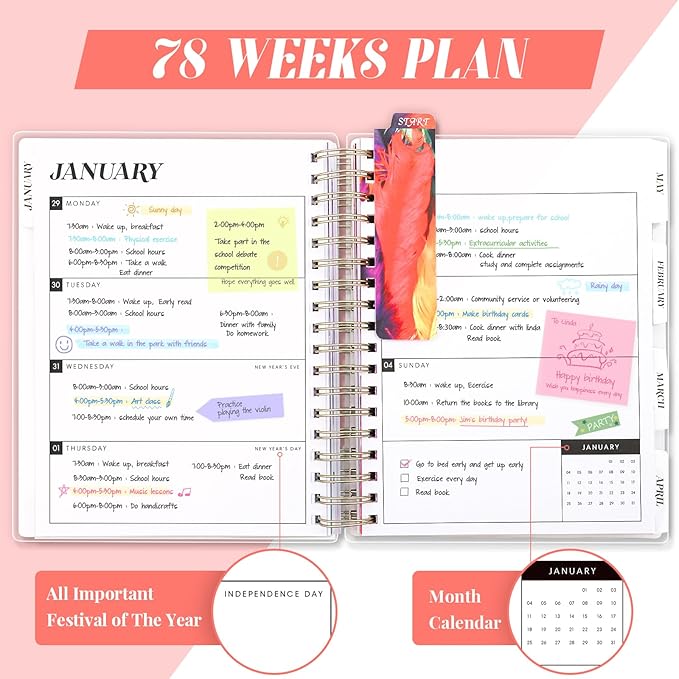 Planner 2026-2027, Large 18 Months Academic Daily Weekly Monthly Planner Yearly Agenda Jan. 2026–June. 2027, 7.9" x 9.8", Page Tabs, Separator Page, Pocket Folder, Bookmark, Stickers, Sticky Note Set