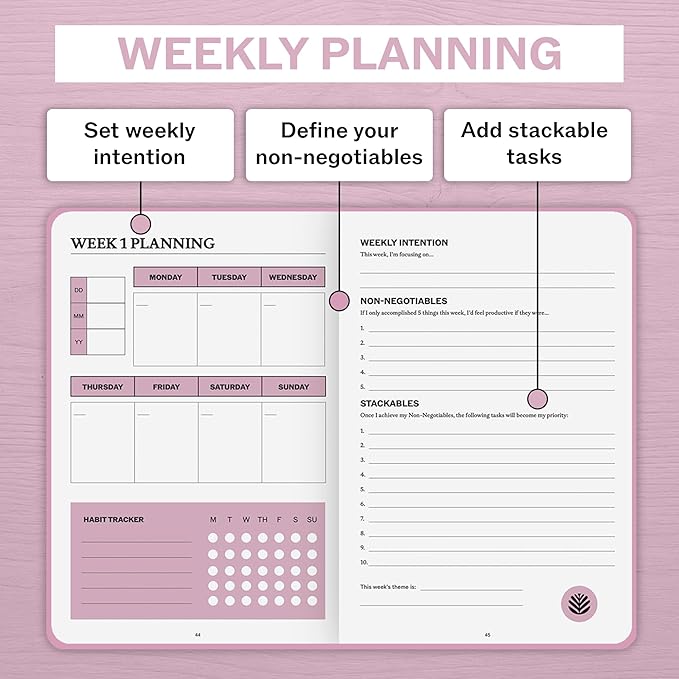 Undated Daily Planner | 90 Day Daily & Weekly Productivity Journal with Hourly Schedule, To Do List, Goal Tracker & Habit Tracker | ADHD Planner for Men & Women | Hardcover Agenda (Pink)