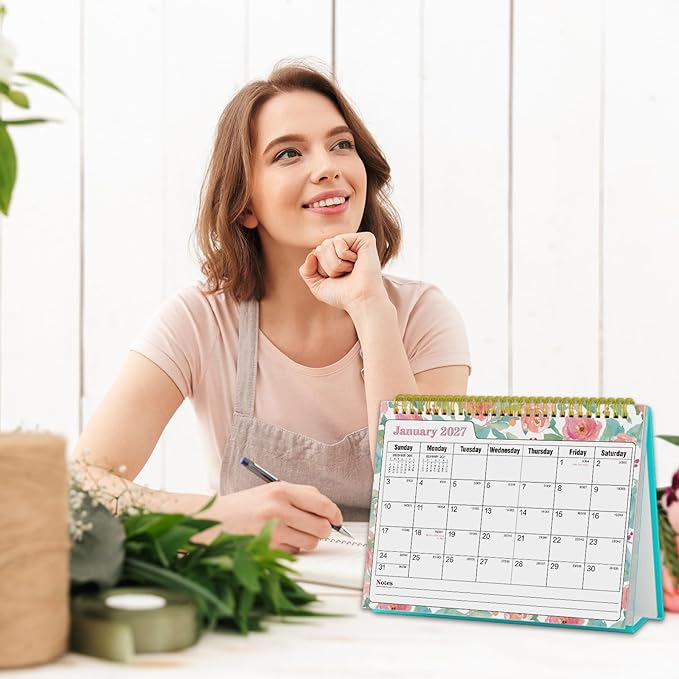 Small Desk Calendar 2026-2027 - Standing 2026 Desk Calendar, APR.2026 to JUN.2027, 8" x 6", Monthly Flip Desktop Calendar with Stickers, Your Personal Desk Planner for Home Office
