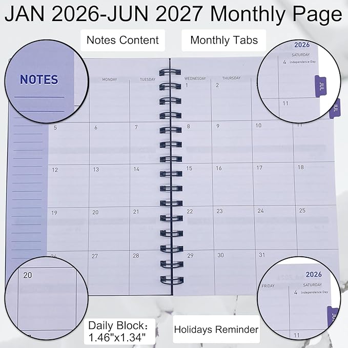 Planner 2026-2027,Weekly Monthly Planners 2026-2027,18 Monthly Planner from January 2026 to June 2027,Thick Paper,5.6"x 8.2",Daily Planners Notebook Black