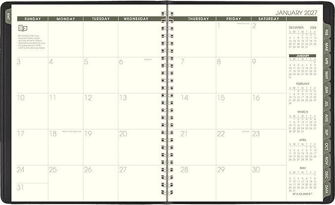 AT-A-GLANCE 2027 Planner, Monthly, 7" x 8.75", Tabbed, Unruled Daily Blocks, Recycled Black (70120G0527)