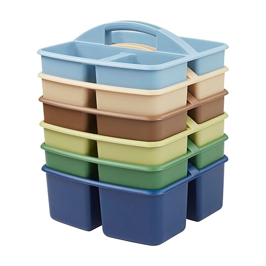 ECR4Kids 3-Compartment Small Plastic Caddy, Multipurpose Organization, Earthtone, 6-Pack