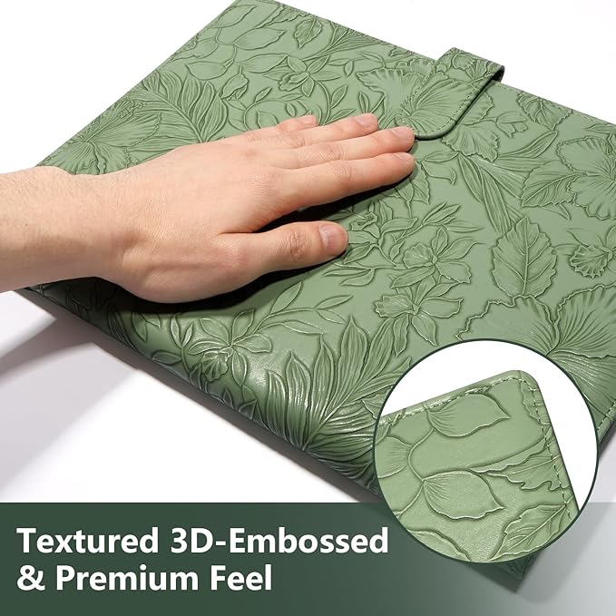 Professional Padfolio Portfolio Binder, Textured Embossing Faux Leather Folder Organizer for Letter Size Legal Pad Notepad Resume, Card Holder for Women Men Business Office Conference (Green)