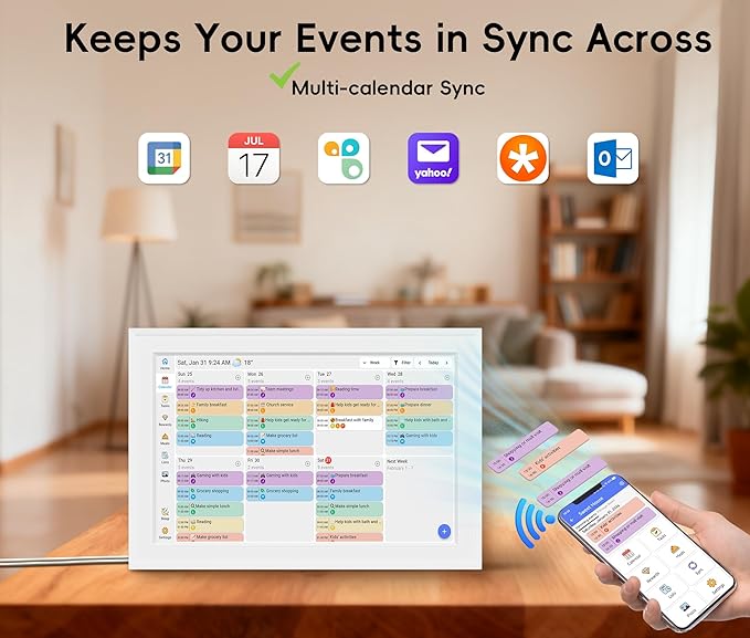 Digital Calendar, 10.1-inch Smart Wall Planner Electronic Calendar & Chore Chart, Smart Touchscreen Interactive Display for Family Schedules, Organize Your Daily & Family Routines, Desk & Wall Mount