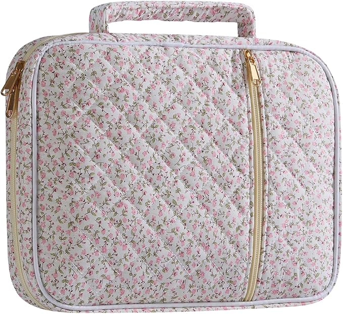 Bible Cover Case for Women,Bible Tote Bag Large Quilted Bible Cover Study Supplies Accessories with Durable Handle Carrying Case Christian Gifts for Girls (Mini Pink Flower)