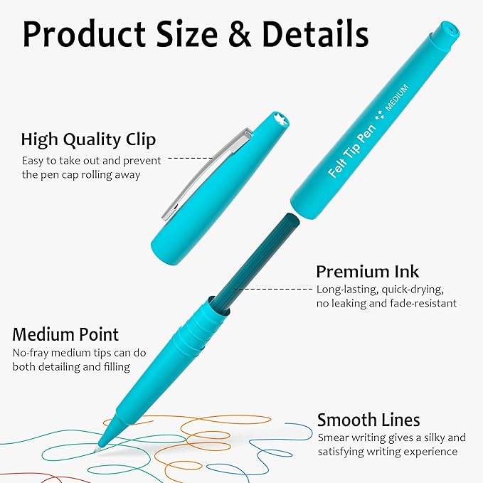 Lelix Felt Tip Pens, 40 Colored Pens with Case, Medium Point, Felt Tip Markers Pens for Journaling, Writing,Drawing, Note Taking, Planner, Perfect for Art Office and School Supplies