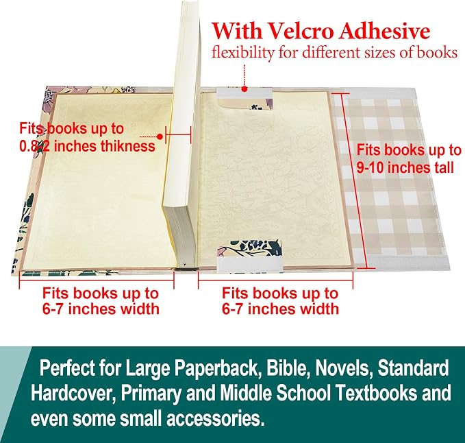Adjustable Book Covers for Paperbacks,Washable Soft Canvas Fabric Book Cover Protector with Bookmark,Double Side Floral Print Book Cover Hardback for Hardcover Bible Book Lovers Gift