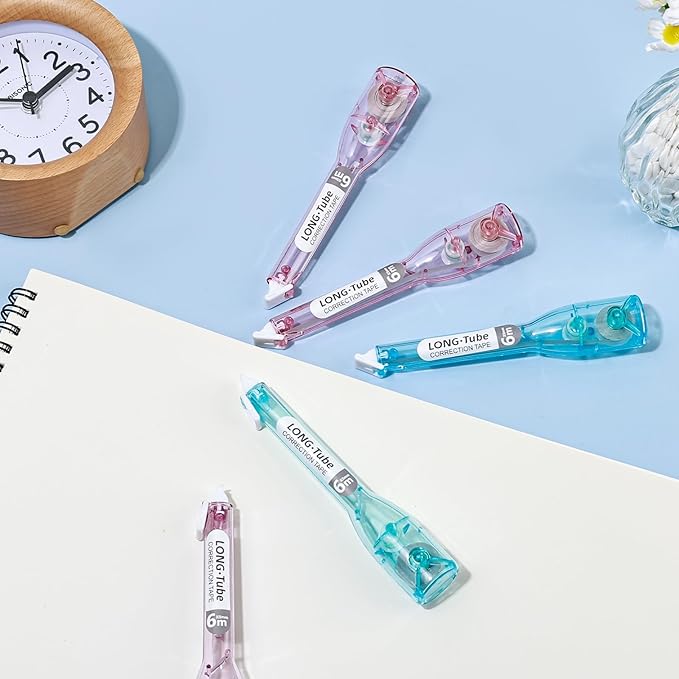 BAYTORY 5Pcs Correction Tapes, Aesthetic White Pull Out Tape Pens, Smooth and Quick Dry Tape, Easy to Use Pen-Style Applicator for Study Supplies and Office Products (Colorful)