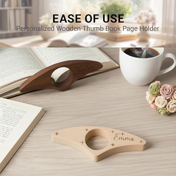 Custom Thumb Book Page Holder, Personalized Book Page Holder with Name and Icon, Custom Wood Page Holder, Gift for Book Lovers, Suitable for Parents and Partners, Christmas, Teacher's Day (S2)