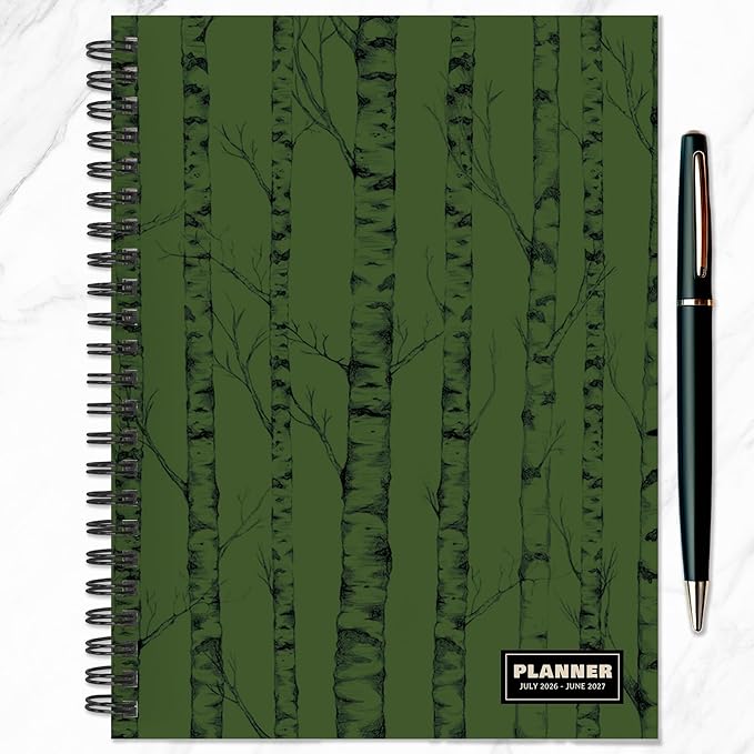 TF Publishing July 2026 - June 2027 Green Forest Medium Weekly Monthly Planner - 12 Month Academic Planner 2026-2027 with Durable Cover, Thick Uncoated Paper and Planning Stickers - 6.5 x 8in