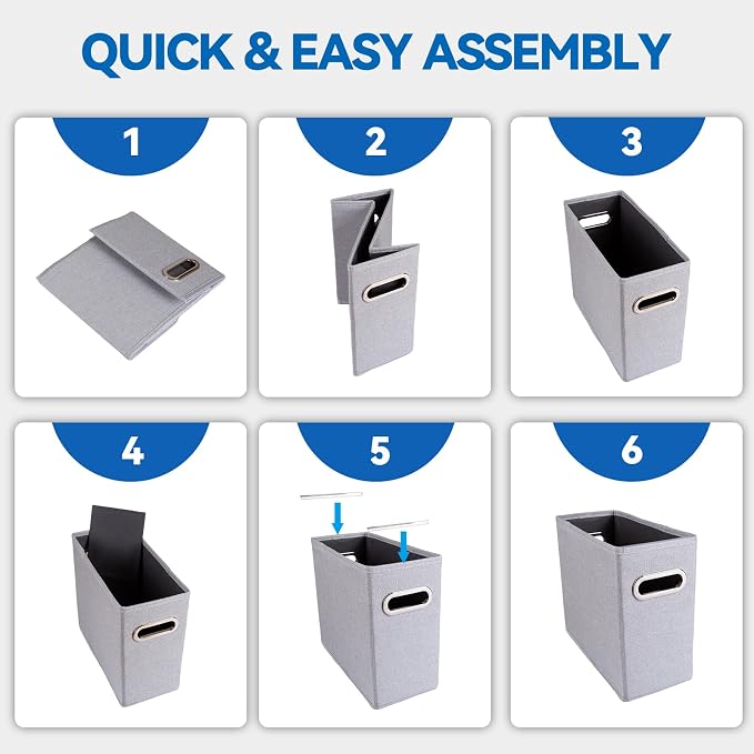 4 Packs Letter Size File Organizer, File Folders Organizer, Fabric Storage Box, Collapsible Paper Organizer with Metal Handle, Smooth PVC Rails, Only Box (Blue)