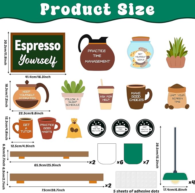 QOUBAI Coffee Bulletin Board Set Mental Health Classroom Bulletin Board Decorations Coffee Shop Motivational Cutouts Classroom Decorations for Back to School Office Home Chalkboard Decor Wall Door