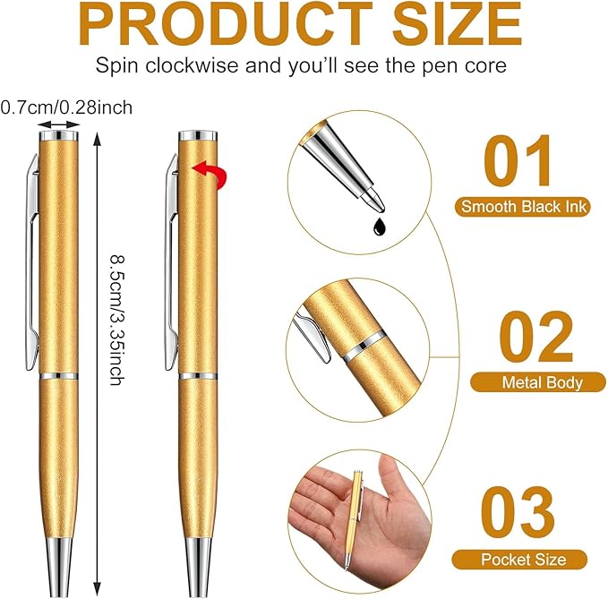 Chinco 16 Pcs Gold Mini Pen 3 Inch Tiny Short Pen for Pockets Notebook Metal Small Ballpoint Bulk for Boss Notepads Notebooks Business Trip Office School Supplies