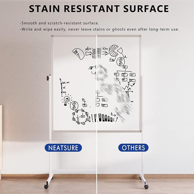 Large Rolling Whiteboard on Wheels, 48" x 32" Height Adjustable Mobile White Board with Stand, Portable Standing Magnetic Dry Erase Board Easel for Home Office Classroom School, Silver